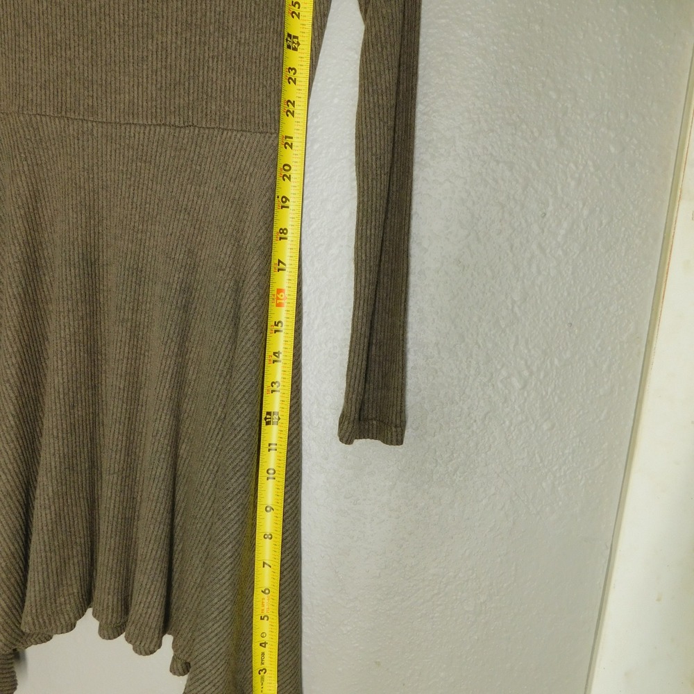 Lulus Skater Dress Womens S Olive Green Ribbed Knit Long Sleeve Sharkbite Hem - Picture 9 of 9